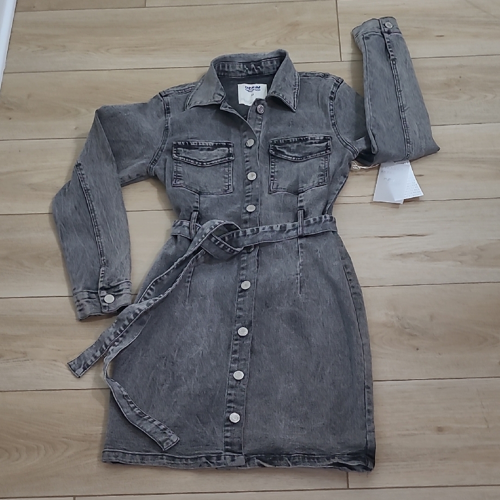 Women's Long Sleeve Denim Dress - Gray